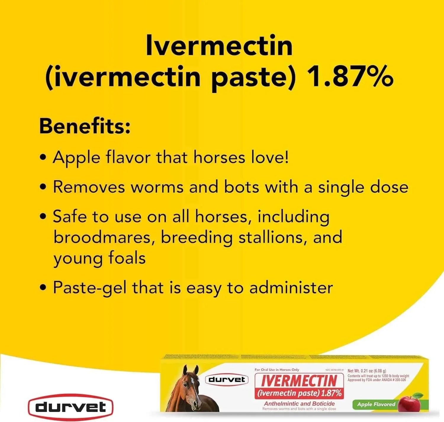 Pack of 3 Durvet Horse Dewormer Paste 1.87% Apple Exp 12/2027