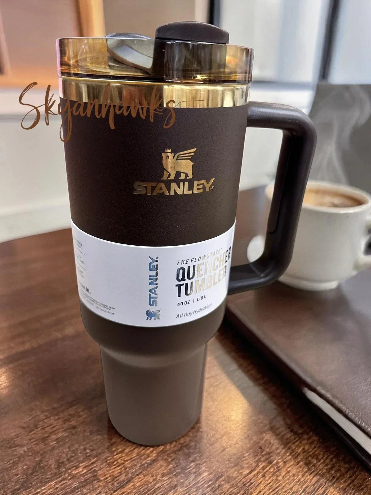 Stanley Quencher H2.0 FlowState Tumbler 40oz Dark Brown Stainless Steel Travel Mug with Handle