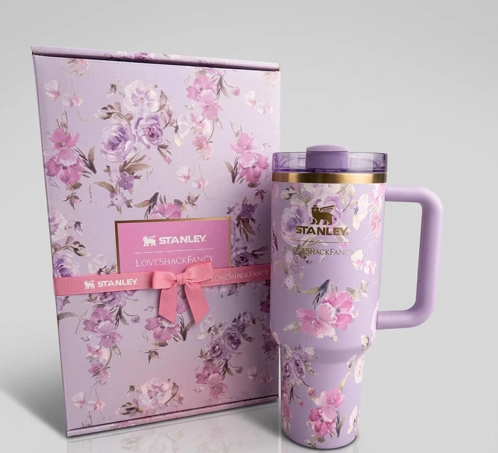 Stanley x LoveShackFancy Quencher H2.0 FlowState Tumbler – Happy Thoughts Rosa Beaux Purple 40 oz